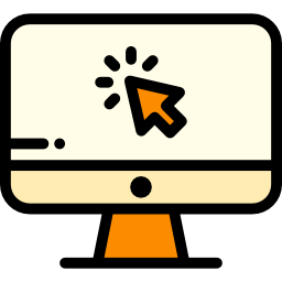 Icon of computer screen with "click" arrow on the screen
