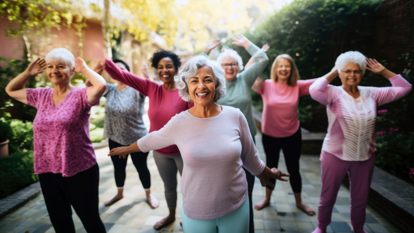 Group of women exercising happily