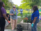 Community garden - three people socializing
